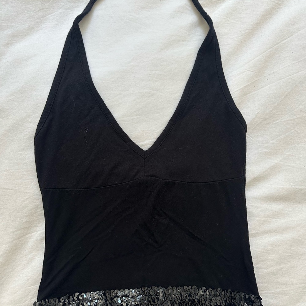 Esprit Black Halter Bodysuit with Sequin Trim